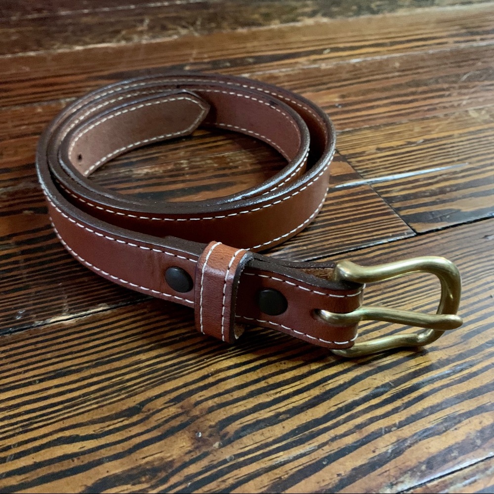 Brown Leather Belt with White Stitching • 34”